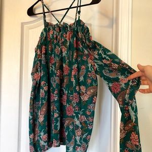 Green floral blouse